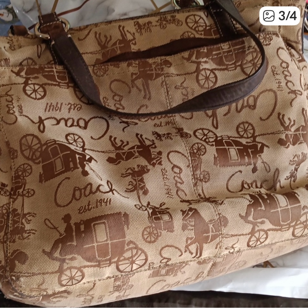 Coach Signature Canvas & Leather Horse & Carriage Tote - Picture 2 of 7